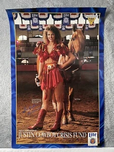 Lite Beer Poster Vtg. Justin Cowboy Crisis Fund Miss USA Texas Man Cave Decor - Picture 1 of 11