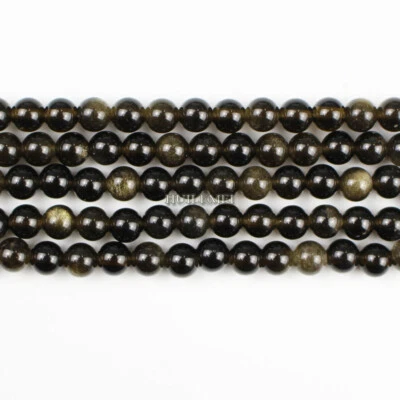 Natural Gold Obsidian Gemstone Round Beads 4mm 6mm 8mm 10mm 12mm 15.5" Strand - Image 1 of 3