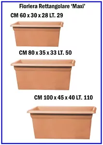 Fioriera Rettangolare 60 80 100 cm Vaso Fioriere da Esterno Balcone + Sottovaso - Foto 1 di 4