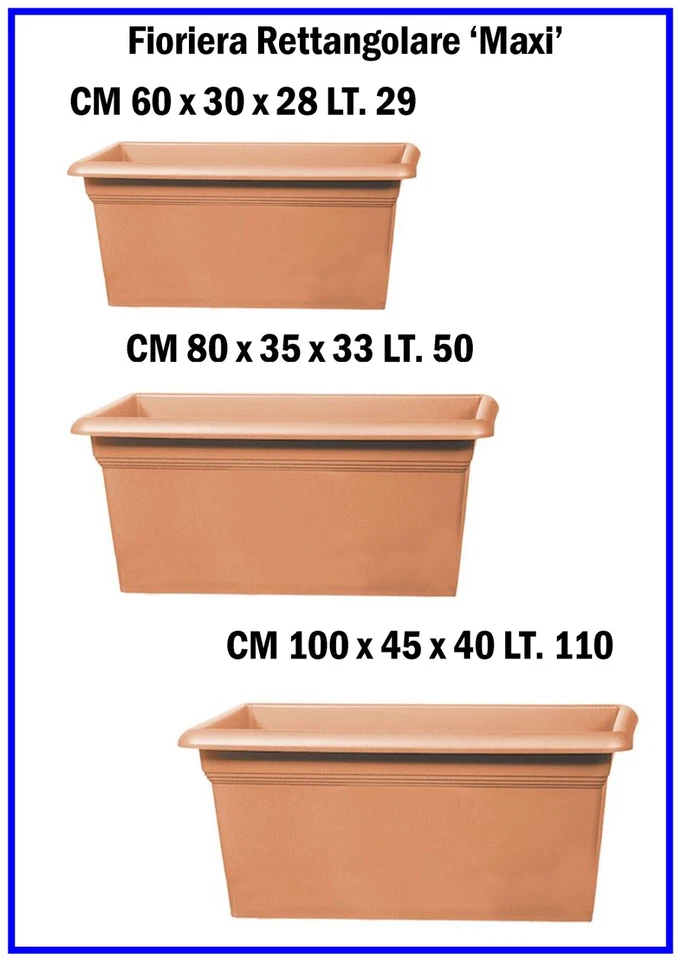 ICS Fioriera Rettangolare 60 80 100 cm Vaso Fioriere da Esterno Balcone + Sottovaso