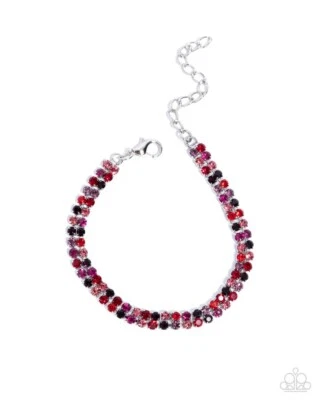 Paparazzi Thrilling Trio - Red - Red Multicolored Rhinestones - Adjustable Brace - Image 1 of 3