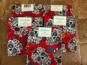 Lot 6 sugar skull red fabric fat quarters  - Picture 1 of 6