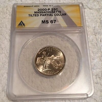 2000-P Massachusetts Statehood Quarter ANACS MS 67!! Tilted Partial Collar 25c - Image 1 of 4