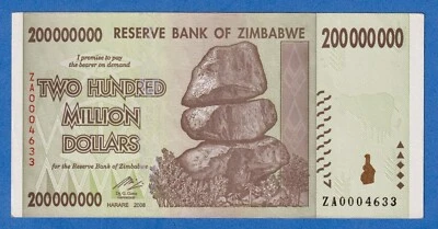 ZIMBABWE 200 MILLION DOLLARS 2008 P-81 CIRCULATED REPLACEMENT NOTE ZA0004633 - Image 1 of 3