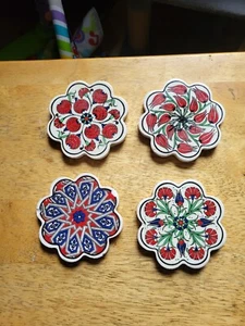4 Authentic Turkish Handmade Ceramic Coasters GUC SEE PICS FOR CONDITION "BIN A" - Picture 1 of 8