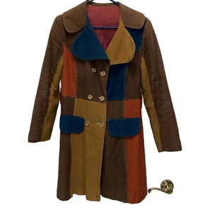 Vintage Multi Color Block Genuine Haedkesuede Suede Leather Jacket Hippie Coat - Picture 1 of 24