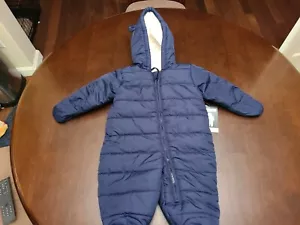 NWT Hooded Snowsuit Blue Fleece Lined Sherpa Hood 3-6 Months Children's Place - Picture 1 of 9