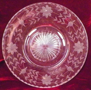 Elegant Glass Cake Plate Salver Clear Copper Wheel Cut Flowers Vintage HELP - Picture 1 of 5