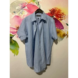 David Taylor Men's Short Sleeve Button Up Dress Shirt White 18.5 18 1/2 - Blue - Picture 1 of 3