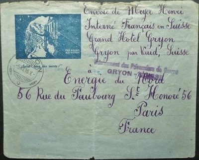 PRISIONERO DE GUERRA FRANCÉS EN SUIZA 1916 CUBIERTA DEL GRAN HOTEL GRYON A PARÍS Foto 1 de 2