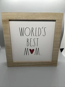 Rae Dunn Worlds Best Mom gerahmte Buchstaben Fliesen Wandbild Schatten quadratisch Box weiß - Bild 1 von 10