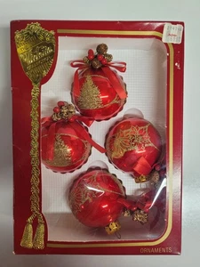 Vintage Set of 4 VICTORIA'S COLLECTION GLASS CHRISTMAS ORNAMENTS - RED AND GOLD - Bild 1 von 12