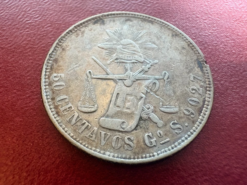 1872 Go Guanajuato Mexico 50 Centavos Silver — Liberty Cap & Scales — XF Detail - Image 1 of 4