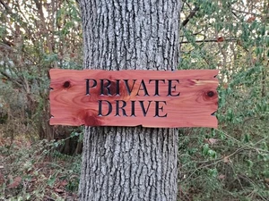Private Drive Sign Carved Wood Outdoor Driveway Plaque Rustic Land Cedar Cypress - Picture 1 of 8