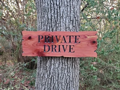 Private Drive Sign Carved Wood Outdoor Driveway Plaque Rustic Land Cedar Cypress - Image 1 of 4