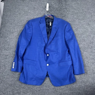 Blazer Samuelsohn masculino 46 regular azul empena lã seda casaco esportivo dois botões - Imagem 1 de 4