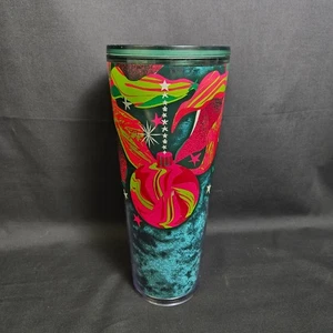 Starbucks Christmas Tumbler 2023 24oz Dark Green Velvet Ornaments No Straw Clean - Picture 1 of 11