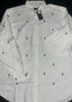 NWT Polo Ralph Lauren All Over Pony Button Down Long Sleeve. White And Navy.2XLT - Image 1 of 4
