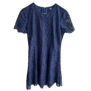Madewell Floral Mini Dress Sz 0 Eyelet Lace Overlay Navy Feminine Going Out - Picture 1 of 9