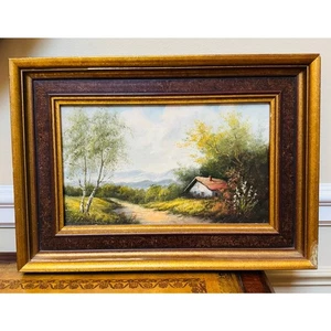 Landschaft Landschaft Landhaus am gewundenen Weg Ölgemälde Leinwand Holzrahmen - Bild 1 von 6