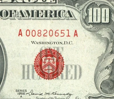 ((SIX DIGIT)) $100 1966 United States Note ((RED SEAL)) PAPER CURRENCY - Image 1 of 3