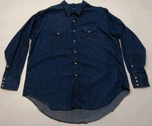 Camisa Denim Vintage Wrangler X Colas Largas Perla A Presión Talla XL Hecha en EE. UU. - Imagen 1 de 12