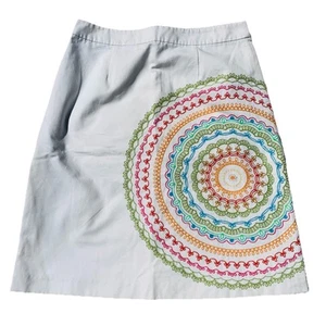 Boden Womens Floral Embroidered Straight Skirt UK 12R Graphic White Cotton - Picture 1 of 6
