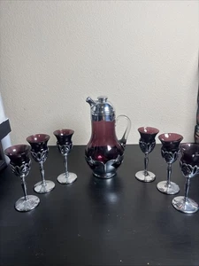 FARBER BROS CAMBRIDGE GLAS AMETHYST COCKTAIL SHAKER GLAS SET - Bild 1 von 15