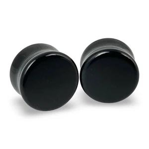 Pair of Black Agate Stone Plugs set gauges PICK SIZE - Picture 1 of 4