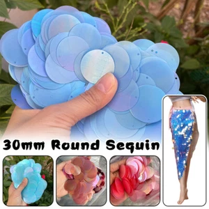 50g 30mm Colorful Large Sequins with Hole PET Round Sequin Sewing Craft DIY - Picture 1 of 25