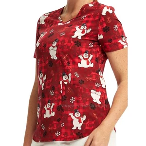 Frosty The Snowman Scrub Top Shirt Christmas Women's Size S-3XL Plus Holiday NWT - Picture 1 of 6