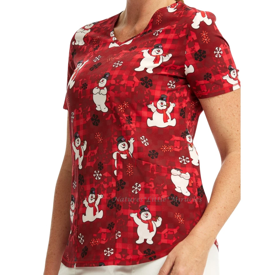 Frosty The Snowman Scrub Top Shirt Christmas Women's Size S-3XL Plus Holiday NWT - Image 1 of 4