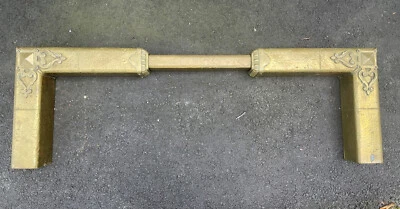 Antique Arts & Crafts Period Brass Clad Adjustable Fireplace Fire Fender Bumper - Image 1 of 4