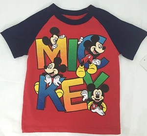 Disney Mickey Mouse Red Raglan T-shirt w/ Navy Blue Sleeves NWT - Picture 1 of 1