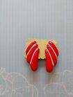 Vintage Earrings White Red Curves Corrugated Wing Leaf Shape 1 7/8" Long 1980'S