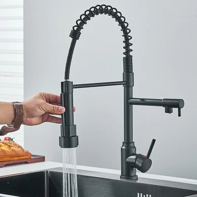MVM Black Spring Kitchen Sink Faucet with Pull Down Sprayer Single Handle Mixer Taps