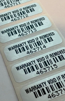 LABELOGIX 100 WARRANTY VOID IF REMOVED-SERIAL BARCODE- SECURITY LABELS STICKERS SEALS