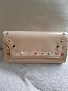 Swanky Swans Womens Valencia Patent Decorative Clutch/Shoulder Bag-Beige - Picture 1 of 6