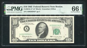 FR 2016-A* 1963 $10 *STAR* FRN FEDERAL RESERVE NOTE BOSTON, MA PMG GEM UNC-66EPQ - Picture 1 of 2