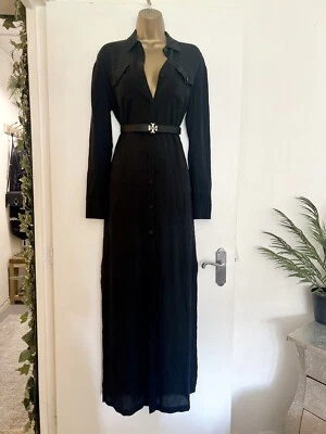 ALEXANDER WANG размер 8 черный длинным рукавом макси кнопка рубашка туника блузка платье Топ - Изображение 1 из 4