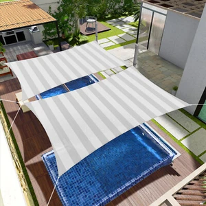Gray Stripe 2-15' Rectangle Sun Shade Sail UV Canopy Cover Patio Pool Outdoor - Picture 1 of 7