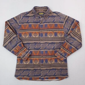 Cabelas Shirt Mens Medium Blue Orange Flannel Navajo Aztec Southwestern Cowboy - Picture 1 of 13