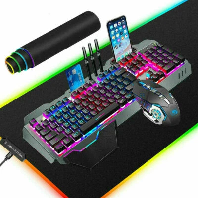 US 3in1 RGB Backlit Gaming Keyboard Mouse For PS4 + RGB Mousepad Mechanical Feel - Image 1 of 4
