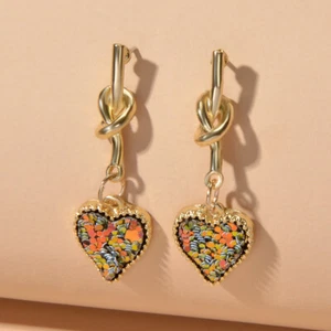 Vintage Collection Colorful Heart Lock Gold Pierced Earring Women Birthday Gifts - Picture 1 of 4