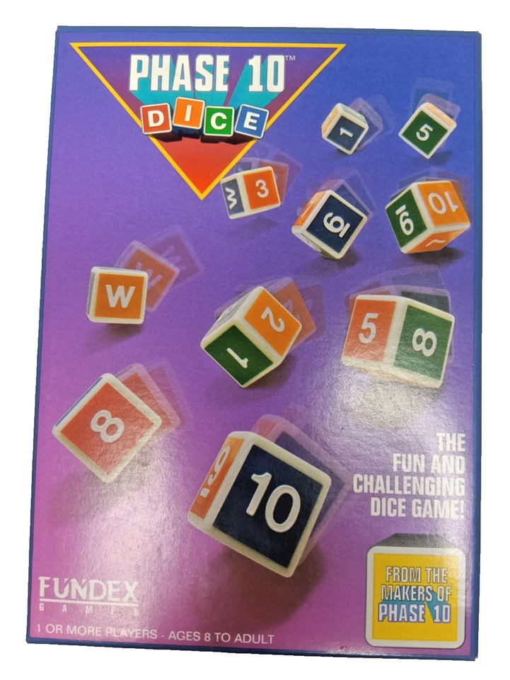 Phase 10 Dice Game 1993 Fundex w/Original Box, Score Pad, Ten Dice, Instructions - Image 1 of 4