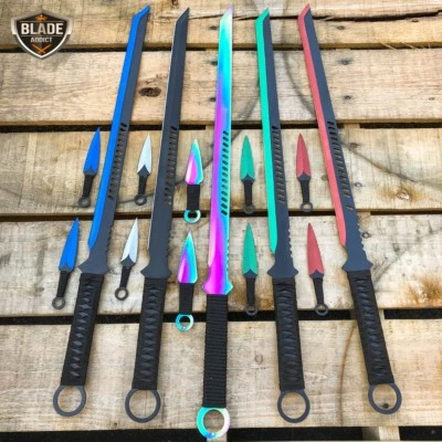 27" Ninja Sword TANTO BLADE Machete w/ 2 Throwing Knife Full Tang BLACK KATANA - Image 1 of 4