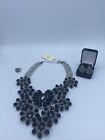 Vintage Crystal Necklace Black Smoky Beads Flower Bib Couture Runway Statement