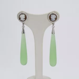ORECCHINI IN ARGENTO 925 CON ZIRCONI PENDOLI CRISTALLO E CAMMEI VOLTO AGHT 0698 - Foto 1 di 3