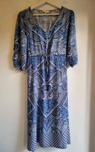 Fleuette By Fleur Wood Woman's Boho Blue Dress Size 8 Internal Waist Tie + Slip - Picture 1 of 8