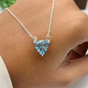 Elegante Colgante Topacio Azul Corte Trillón Plata de Ley 925 Dije Colgante Regalo - Imagen 1 de 12